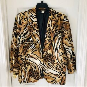 FOX & HOUND Leopard / Tiger animal print brown cotton flax blazer size 14P
